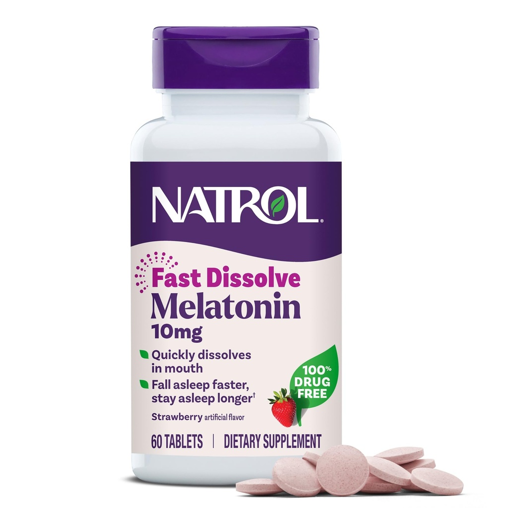 Natrol Melatonin 10 mg gyors oldódó tabletta - Epres Flavor, 60 gróf, alvászavar, gyors feloldás Melatonin felnőttek számára, 60- napos ellátás