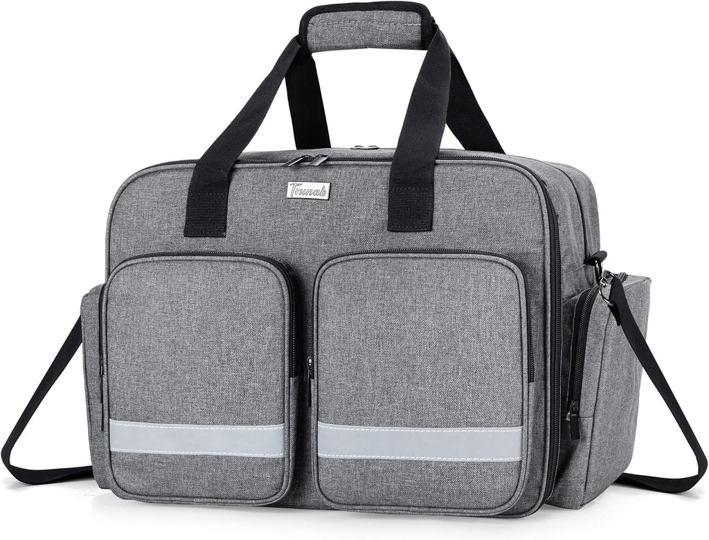 Trunab Medical Bag - Üres elsősegély táska ápoló, orvos, mentős - Home Care nővér táska párnázott réteg laptop - szabadalmaztatott design - szürke