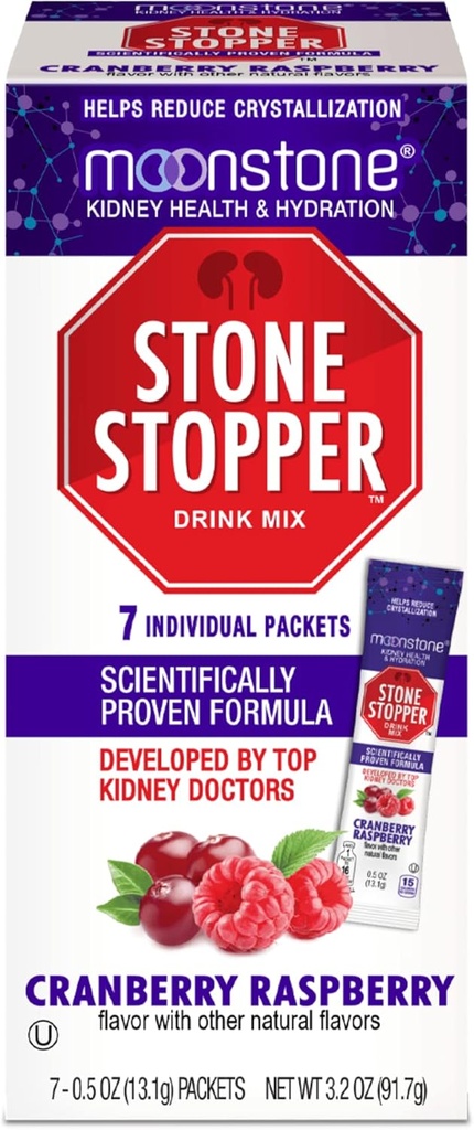Moonstone Kidney Stone Stopper Drink Mix Cranberry Raspberry, Outperforms Chanca Piedra & Kidney Support Supplements, entwickelt von Urologen, um Kidney Stones zu verhindern und Hydration zu verbessern, 7 Tage Versorgung