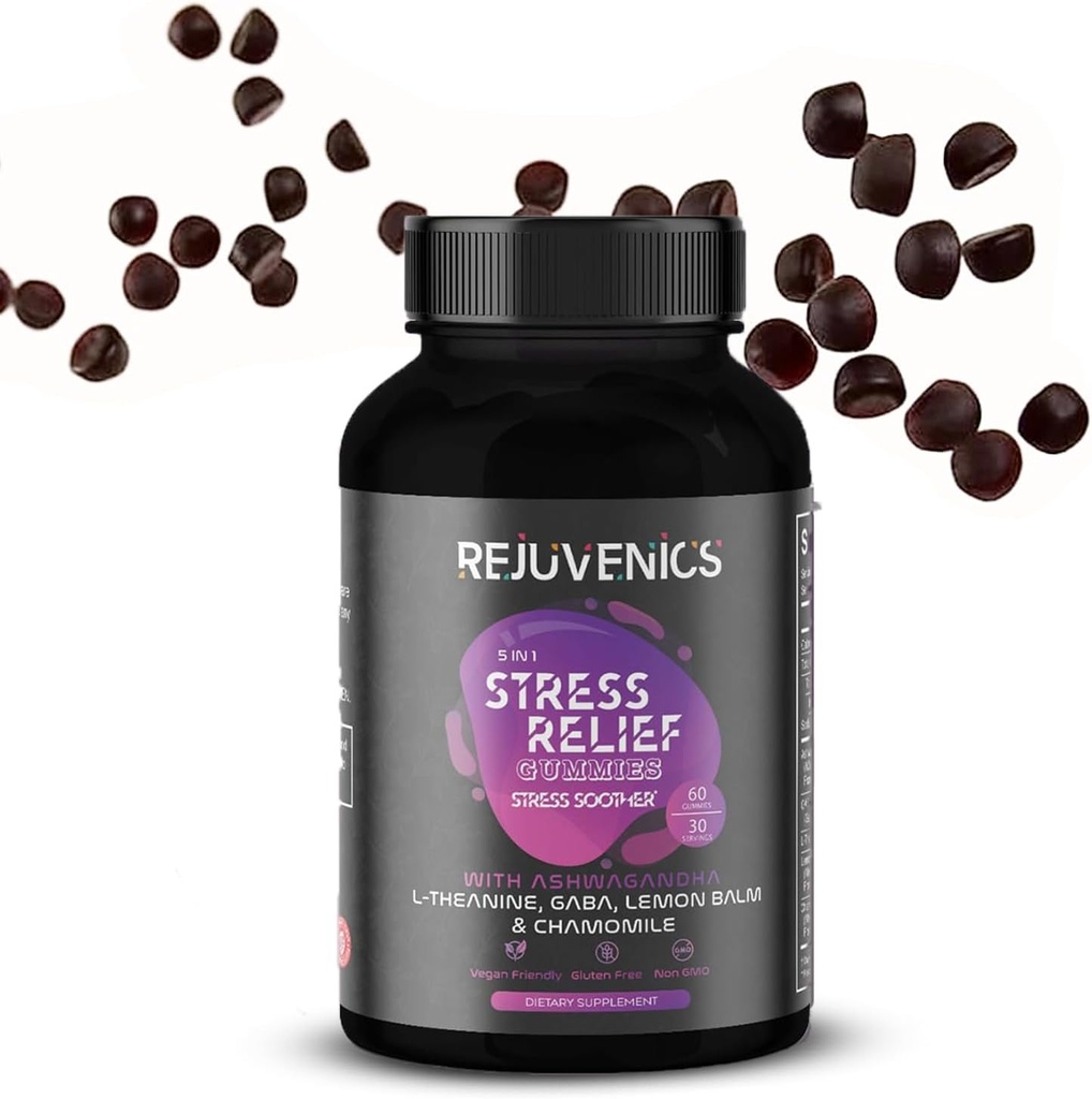 Stress Relief Gumies with Ashwagandha, L-Theanine, GABA, Lemon Balm, and Chamomile -60 Counts