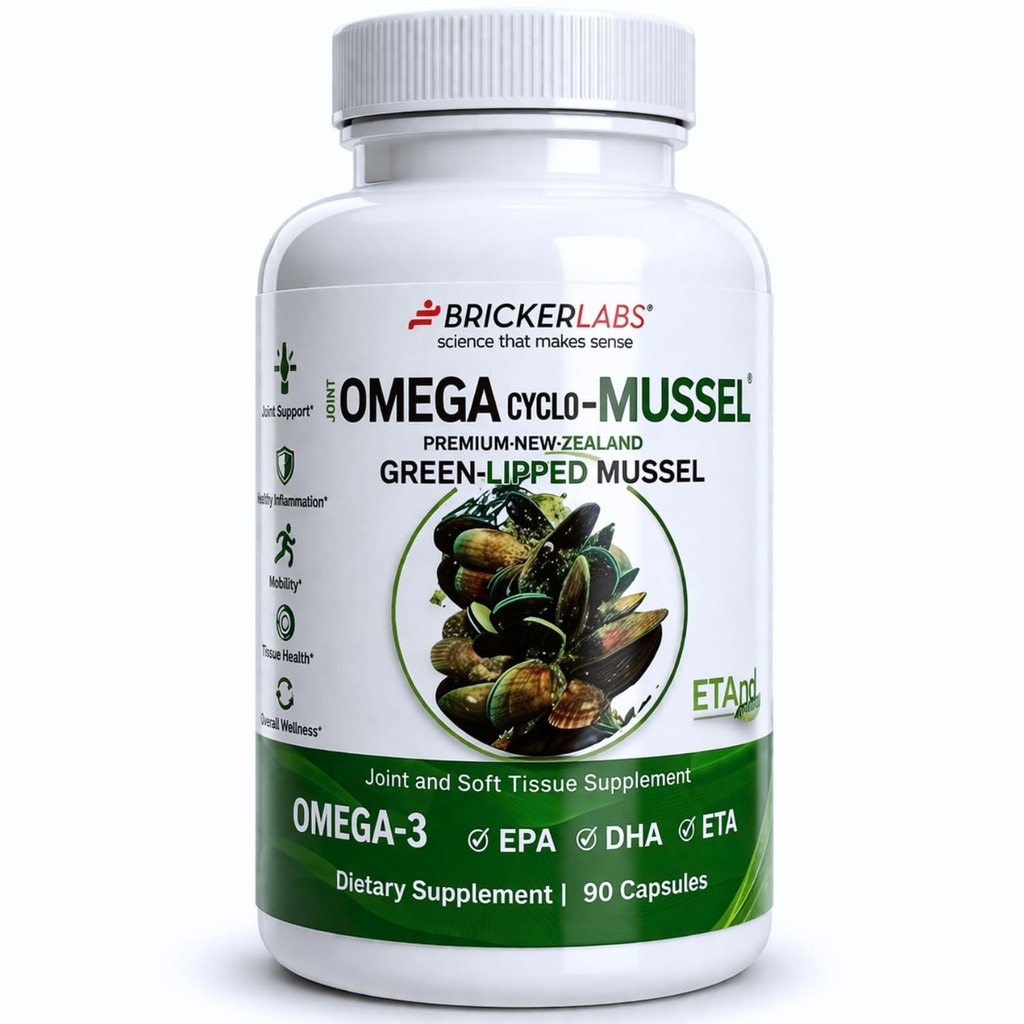 Bricker Labs Omega Cyclo - Mussel Joint Health Supplement, Premium Neuseeland Green Lipped Mussel, Full Spectrum Omega Joint Supplements für gemeinsame Gesundheit und Komfort, 90 Kapseln