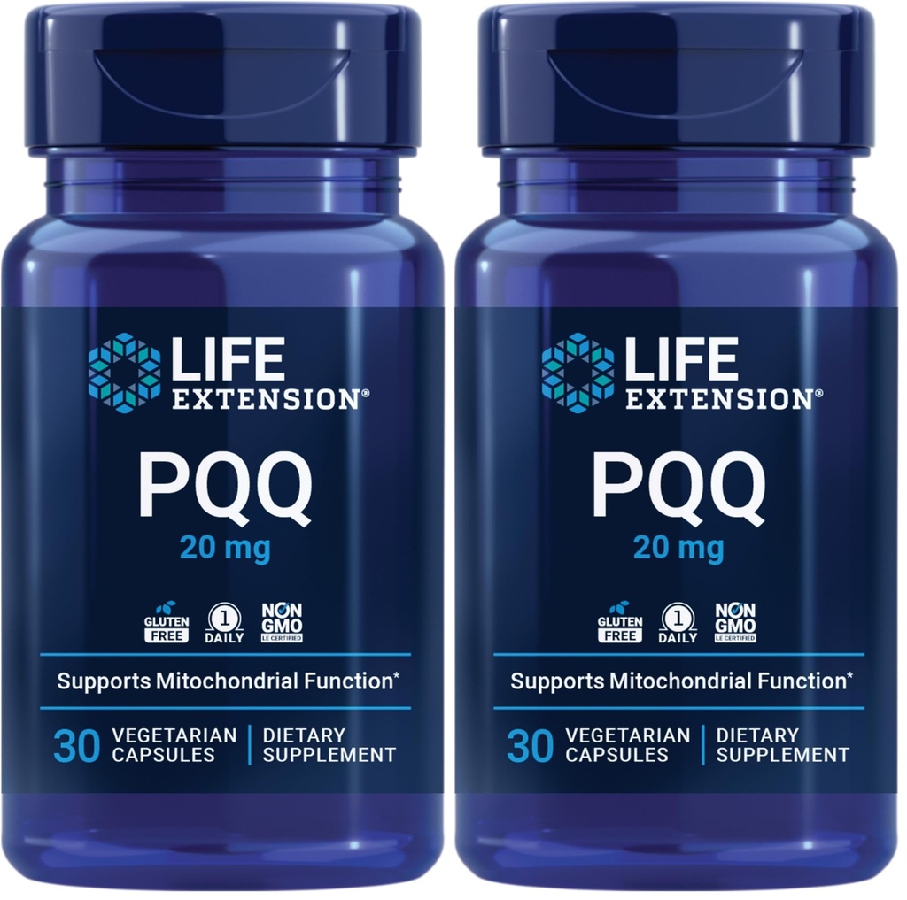 Lebensverlängerung PQQ, Pyrrolochinolin Quinone, 20 mg, fördert das Wachstum der neuen Mitochondrien, Glutenfrei, Non-GMO, Vegetarisch, 1 Täglich, 30 Kapseln (Pack von 2)