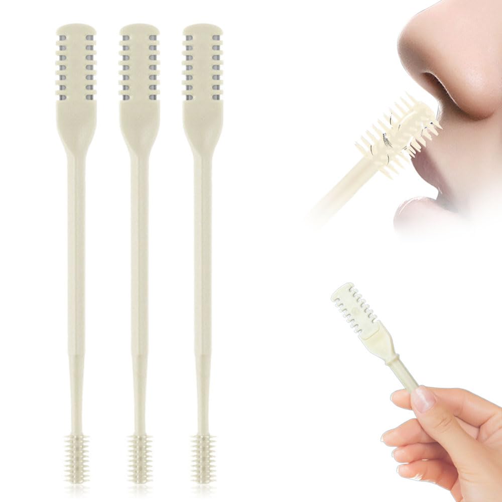 Nasal Hair Cutter for Women Men,2025 Upgraded Manual 360° Rotating Nostril Hair Removal Tool Double Sided Nose Hair Blade,Nose Hair Trimmer with Ear Picker for Travel Essentials (Beige, 3 packs)