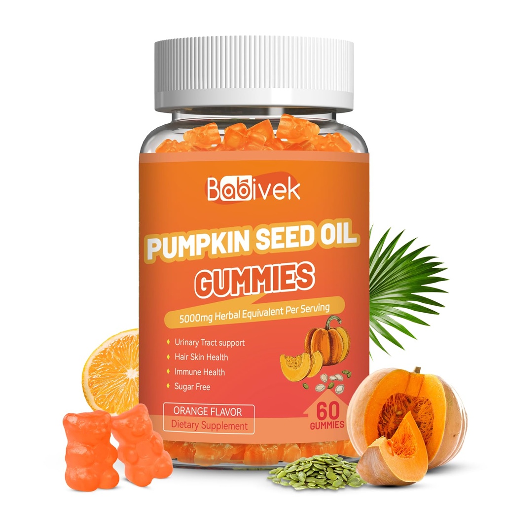 Sugar Free Pumpkin Seed Oil Gummies - 5000mg Per Serving with Saw Palmetto, Organic Pumpkin Seed Oil Supplement for Hair Growth & Skin Health, High Extract for Women and Men, 60 Count