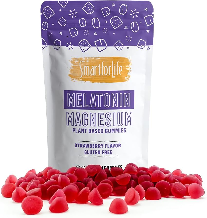 SMART FOR LIFE Melatonin Gummies 5mg W/Magnesium - 60 Count - Plant Based Vegan Melatonin Gummies - Erdbeeren Flavor Schlafgummis - Herz- und Knochengesundheit Nahrungsergänzung - Adult Melatonin Gummies