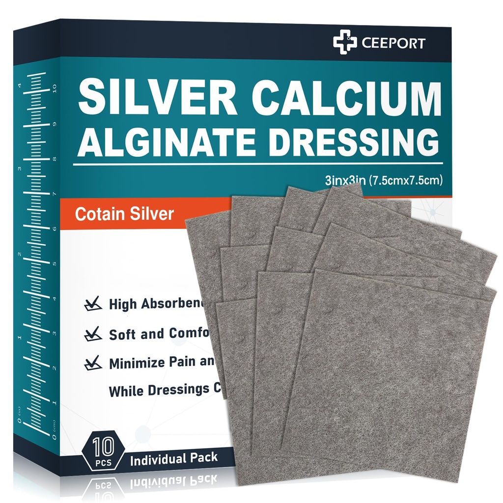 Ag Ezüst Kalcium Alginate Sebtapaszok 3 "x 3" (10-es csomag), Soft Highly Absorbent Ezüst Sebek Dressing, Non-Addesive Dressing for Wound Care, Fájdalommentes Gauze Pad for Weunds