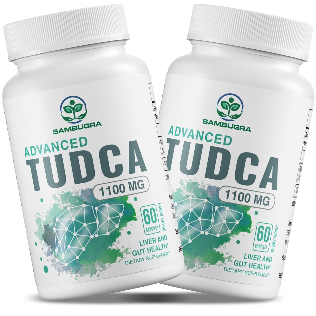 Sambugra TUDCA májpótlók 1100mg, 3. fél tesztelt Ultra Erő Bile Salt TUDCA kiegészítés, Májtámogatás méregtelenítő tisztítás és javítás, 120 kapszula