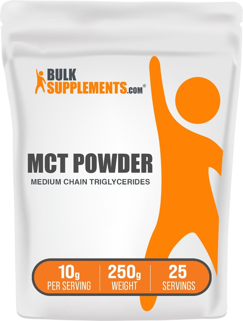 BulkSupplements.com MCT Powder - Medium Chain Triglicerides, from MCT Coconut Oil - MCT Oil Powder - MCT Supplement for Energy - Gluten Free, 10g per Serving, 250g (8.8 oz) (1x csomag)
