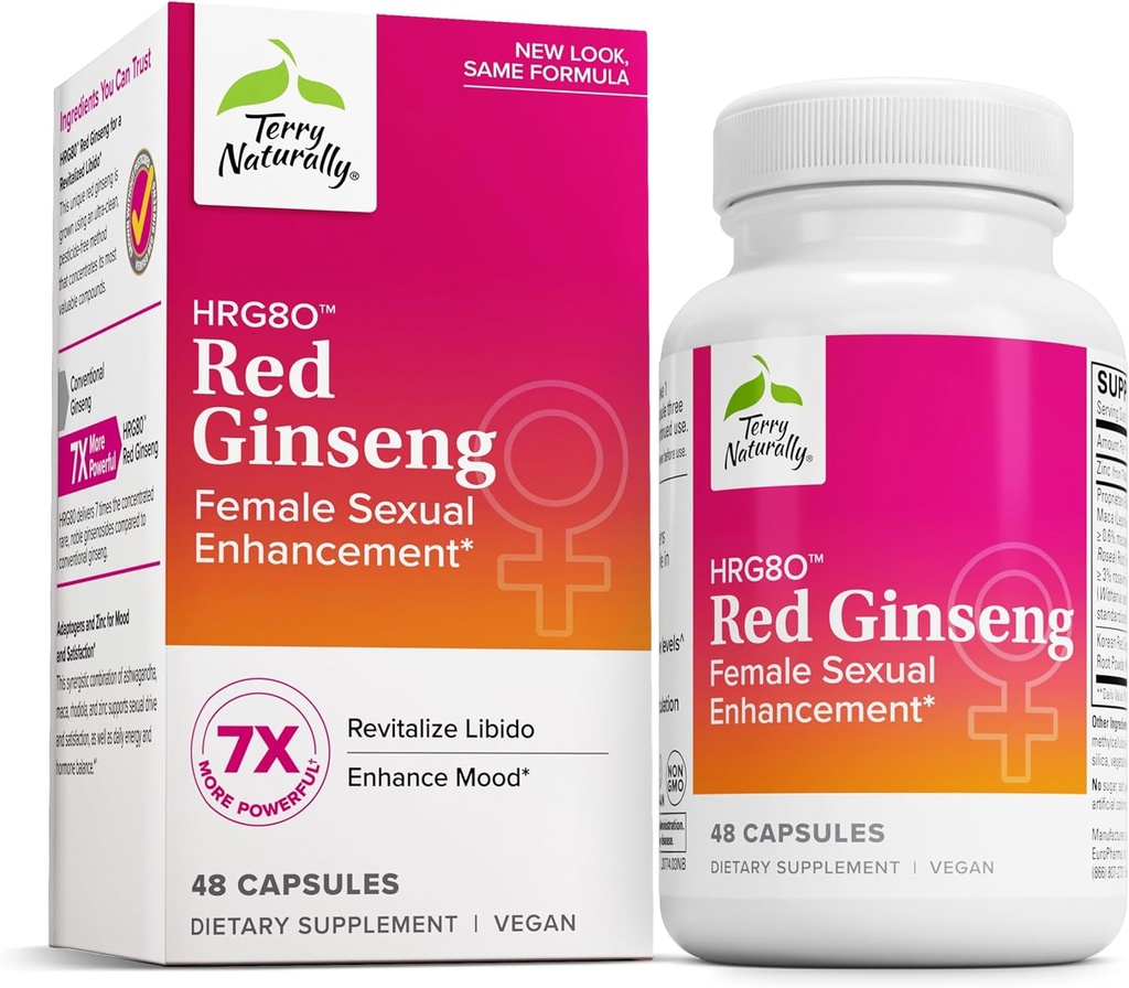 Terry Natürlich HRG80 Red Ginseng Weibliche sexuelle Verbesserung - Nahrungsergänzungsmittel für Zirkulation, Endurance & Energy Support - Vitalitätsunterstützung mit Ashwagandha, Red Ginseng & Zink - 48 Kapseln