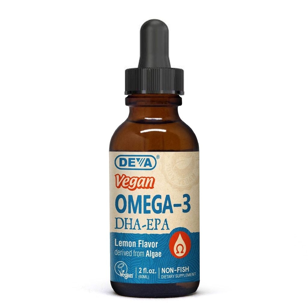 DEVA Vegan Omega3 Liquid DHA - EPA, nem algából származó halak, citromflavor, 2 Ounce