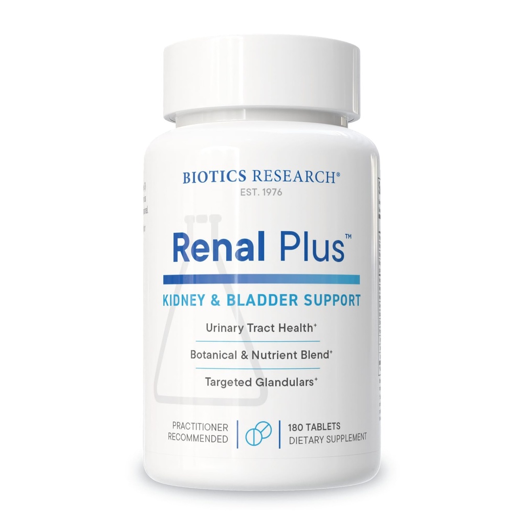Biotics Research Renal Plus – Botanische, Glandulare und Ernährungsunterstützung für optimale Nierenfunktion. Nierengesundheit & unterstützt Urologische Funktion –Ulva ursi, Buchu Leaf, Echinacea, Cranberry–180Tabs