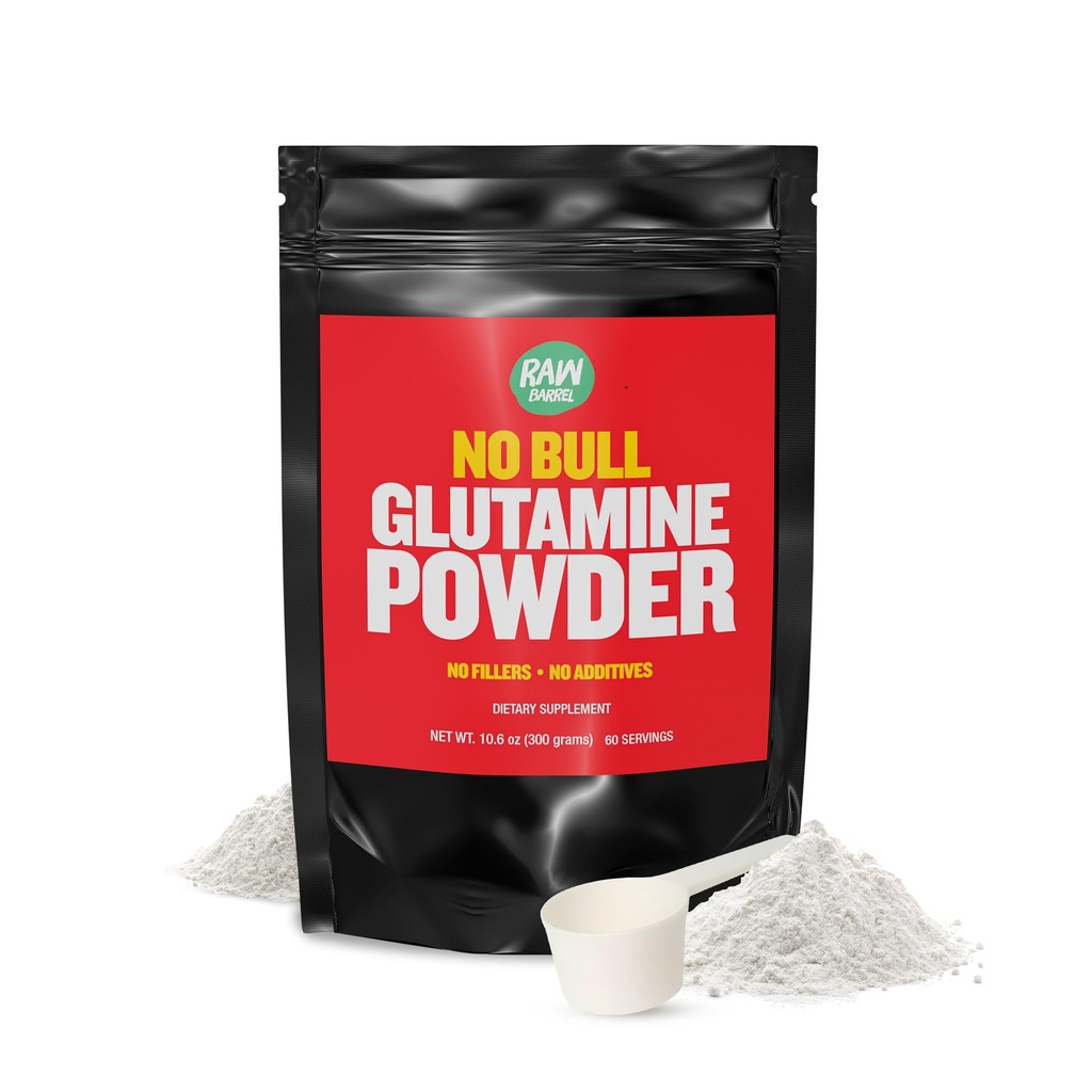 „No Bull“ L-Glutamin-Pulver - Entflammtes und mikronisiertes Glutamin, reines L-Glutamin-Pulver, Non GMO, L-Glutamin-Ergänzung, Natürlich vegan, vegetarisch und glutenfrei, 300g