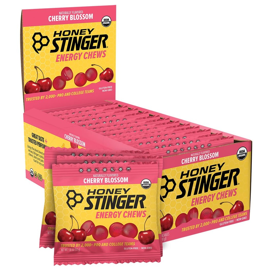 Honey Stinger Organic Cherry Blossom Energy Chew, Gluten Free & Caffeine Free, für Übung, Laufen und Performance, Sporternährung für Home & Gym, Pre und Mid Workout, 12 Pack, 21.6 Unze