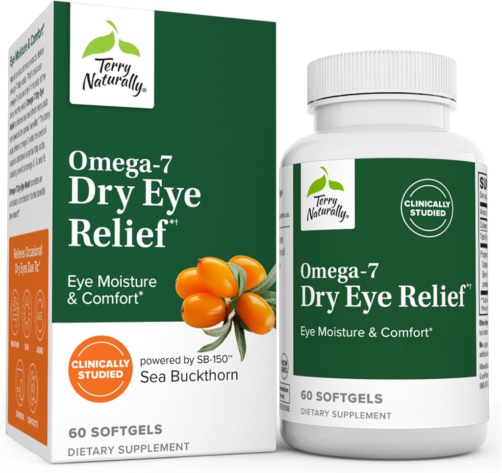 Terry Natural Omega-7 Dry Eye Relief - 60 Softgels - Eye Moisture & Comfort - Non-GMO, Gluten Free - 60 Servings
