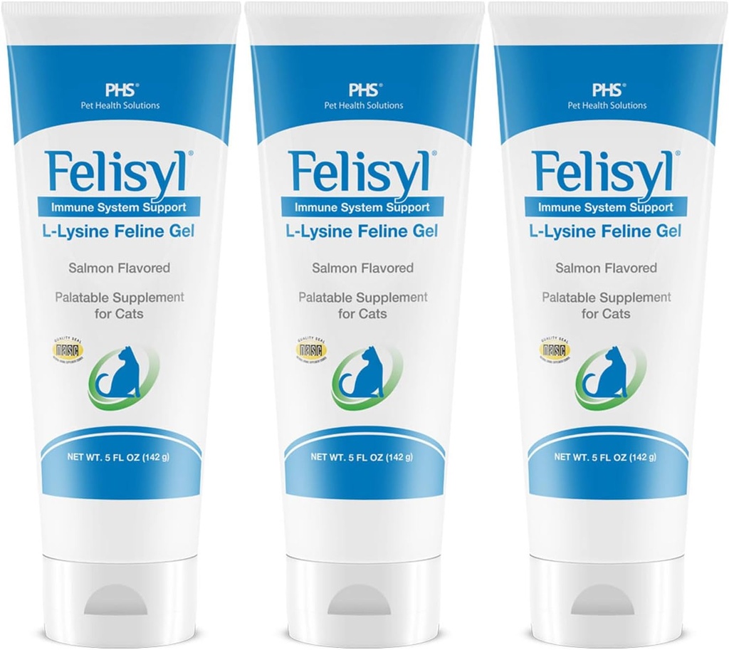 Felisyl L-Lysine Gel für Katzen (5oz) – unterstützt Immun-, Atem- und Augengesundheit. Eases Sneezing, Runny Nose und Watery Eyes. Tasty Salmon Flavor - Made in The USA (3 Pack)
