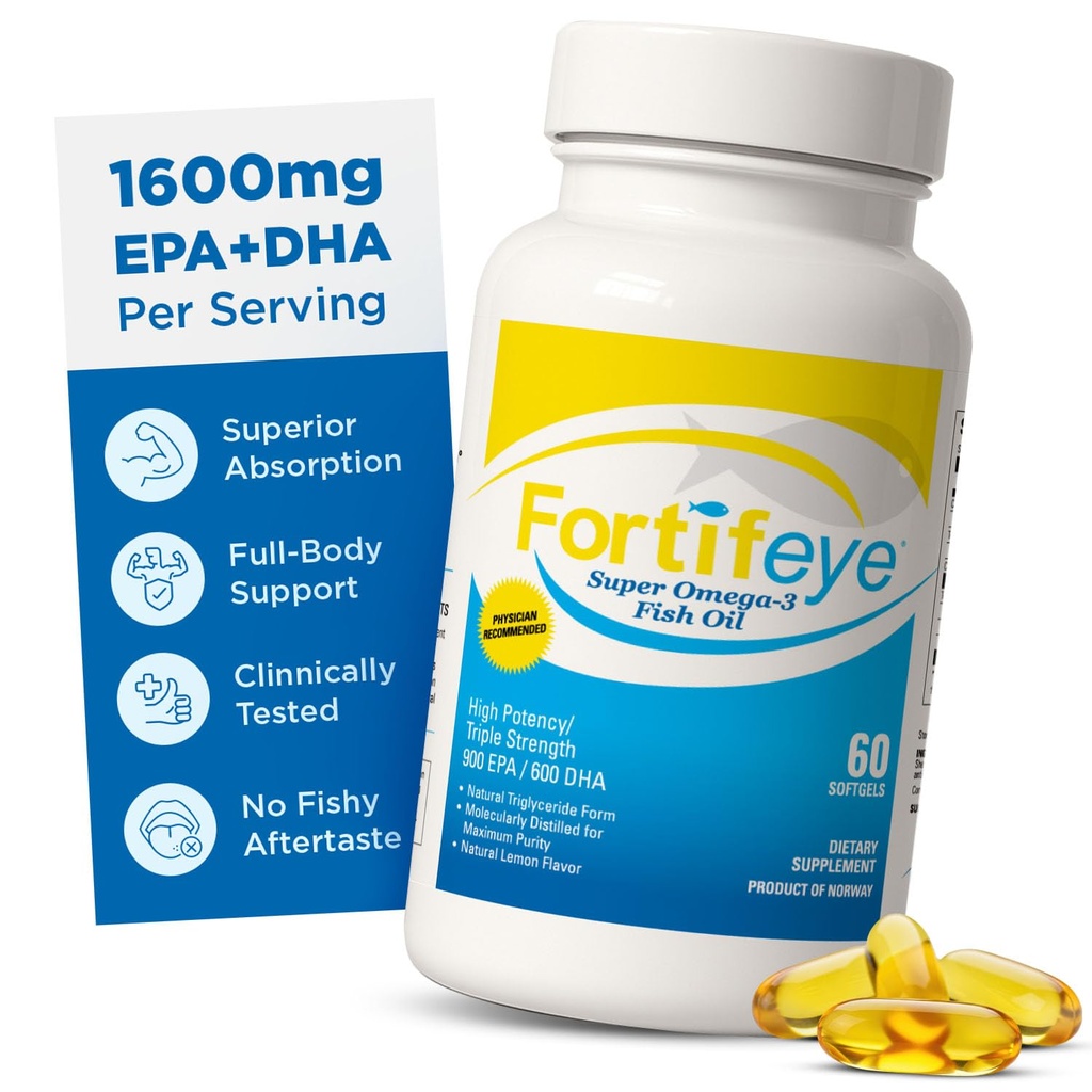 Omega 3 Fish Oil 60Count 1600 mg Made in Norwegen - High Potency Fish Oil Omega 3 Ergänzungen Triglycerid Form mit EPA und DHA Ergänzungen für Frauen und Männer Keine Fishy Nach Geschmack Natürliche Zitronengeschmack