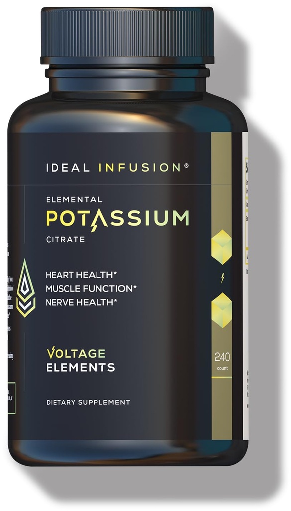 Spannungselemente Kalium Citrat 1430mg - Herz & Nierengesundheit, Elektrolyt Balance, Nerve Funktion - Elemental Kalium 500mg (240 Kapseln) Vegan