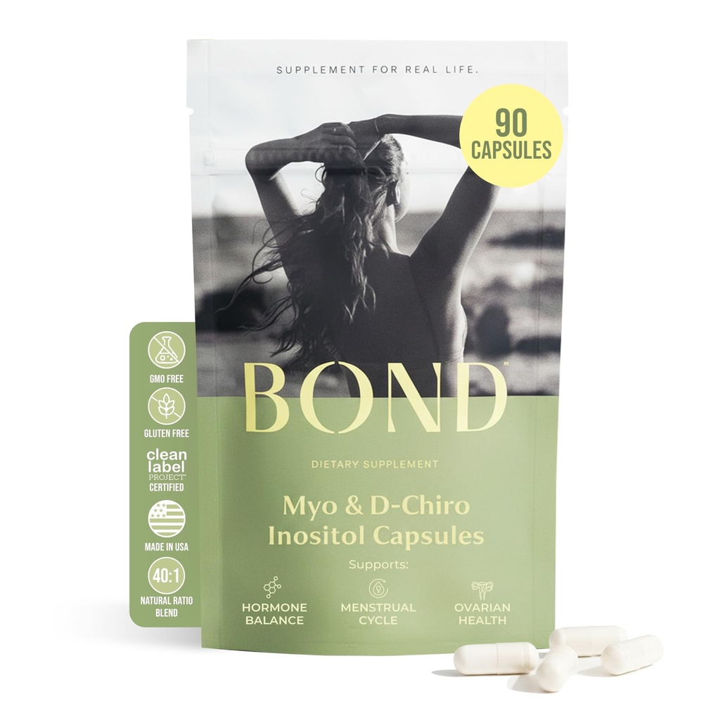 BOND Myo-Inositol & D-Chiro Inositol Ergänzung für Frauen | Unterstützt Hormon Balance, Gesunde Ovulation & Reguläre Zyklen – 40:1 Ratio | Fertilität Ergänzungen für Frauen | 90 Vegan Kapseln (3/Tag)