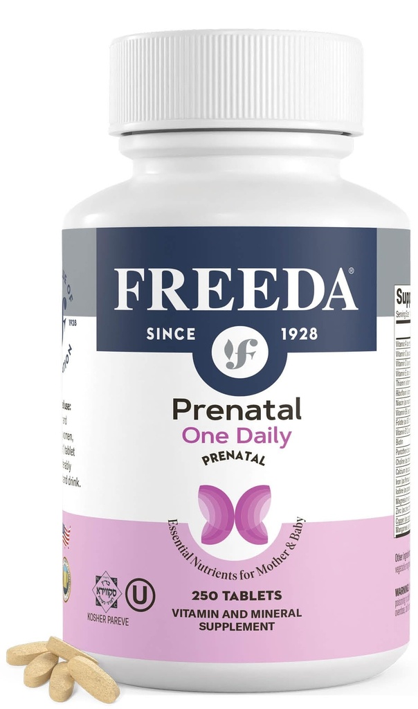 FREEDA Prenatales Vitamin - Kosher Prenatale - Pränatale Vitamine mit Eisen, Prenatale Folsäure, Choline, Vitamin D - Eine tägliche Pre Natal Multivitamin-Unterstützung für schwangere Frauen (250)