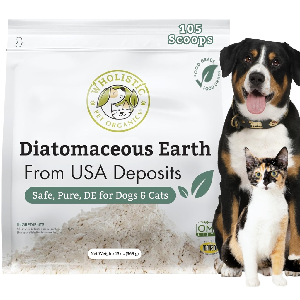 Wholistic Pet Organics Diatomaceous Earth - Food Grade for Dogs & Cats - 13 Oz - Multi Use Powder - Pet Safe Non-Chemical Freshwater Sourced Silica unterstützt Gesamtgesundheit - Frisch Made in USA