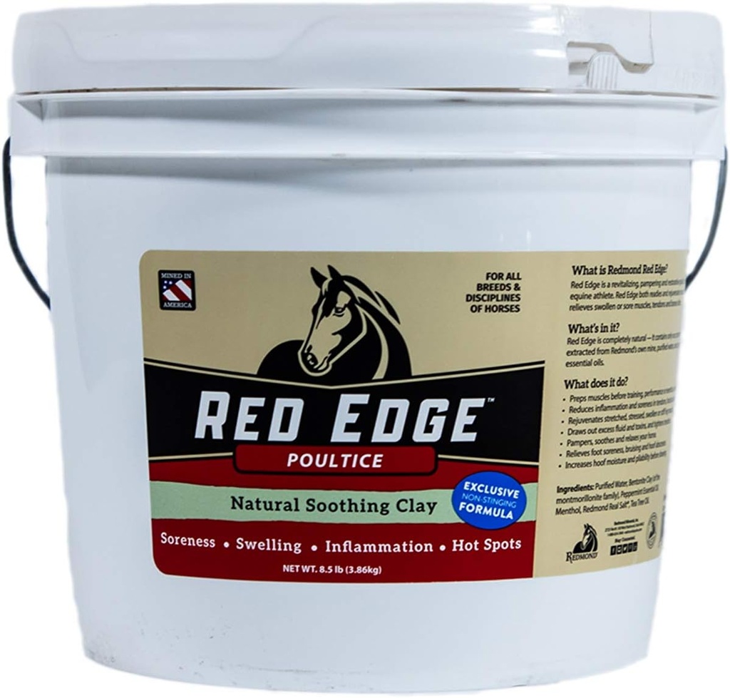 Redmond Red Edge Equine Poultice, Natural Soothing Clay for All Horse Breeds, 8.5lb Vödör