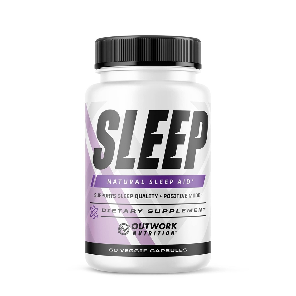 Outwork Nutrition Sleep Aid - Natural Melatonin, L- Theanine, Saffron Extract - Alváskiegészítők felnőttek számára - Fokozza az alvás minőségét és idejét, javítja a pozitív hangulatot - 60 Veg kapszula (Nem gumicukor)