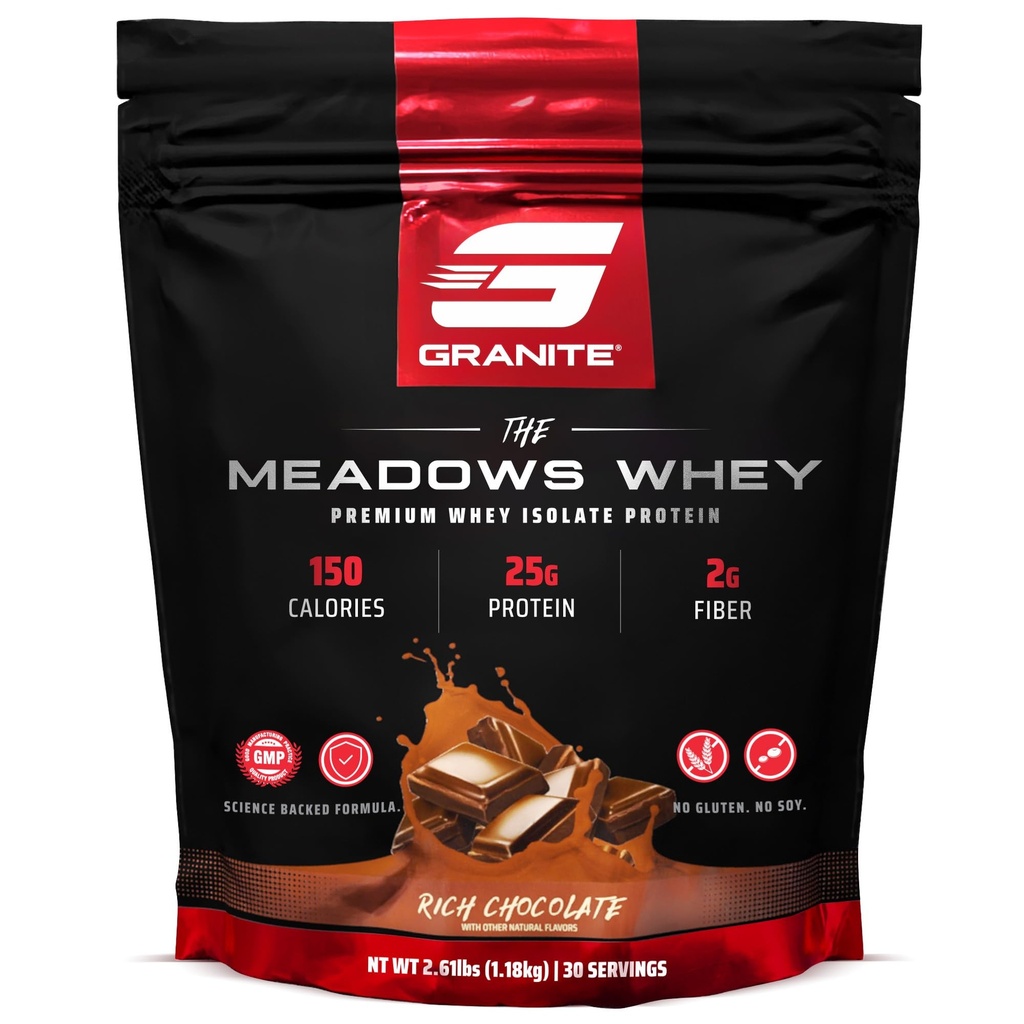 Gránit-kiegészítők A Meadows Whey fehérje izolátuma fehérje por Lean izom 150 kalória, 2g fiber, 1g cukor (30 adag), gazdag csokoládé ízű