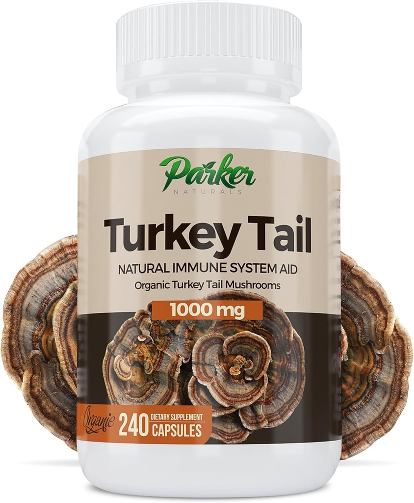 Parker Naturals Türkei Tail Mushroom Capsules - Organische Pilzergänzung für Immunsystem Gesundheitsunterstützung - 1000 mg Premium Pilzergänzungen - 240 Kapseln