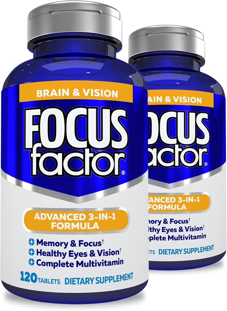 Fokusfaktor Erwachsene Gehirn- und Vision-Ergänzung, 120 Zähl-Augen-Vitamin, Mineralergänzung, Komplettes Multivitamin mit Lutein & Zeaxanthin-Brain-Ergänzung für Fokus, Konzentration, Speicher (2 Pk)