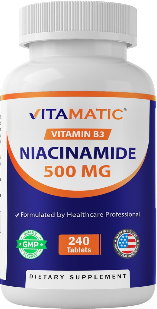 Vitamatic Niacinamide 500 mg 240 tabletta - Flush Free Vitamin B3 - Az energiatermelés támogatása