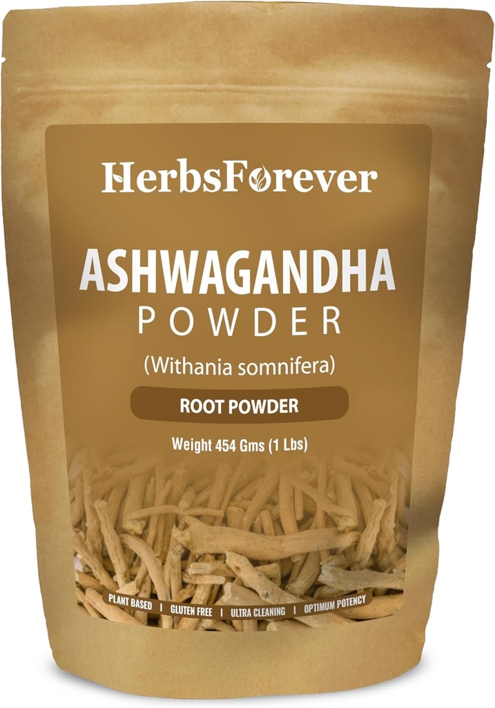HerbsForever Ashwagandha Root Powder 454g I Winter Cherry, Non-GMO, Vegan, Gluten-Free I Ayurvedic Stress-Buster unterstützt Energie Booster, Vitalität & Rejuvenator Gesamt Wellness Maximale Stärke
