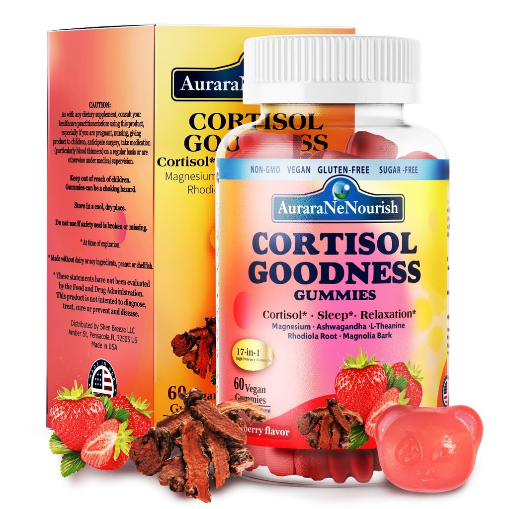 Cortisol Ergänzungen für Hormon Harmony, 17-in-1 Cortisol Gummi für Damen und Herren Cortisol Reducer mit Ashwagandha, Rhodiola Rosea, Heilige Basilikum, Valerian Support Stress Relief & Cortisol Balance