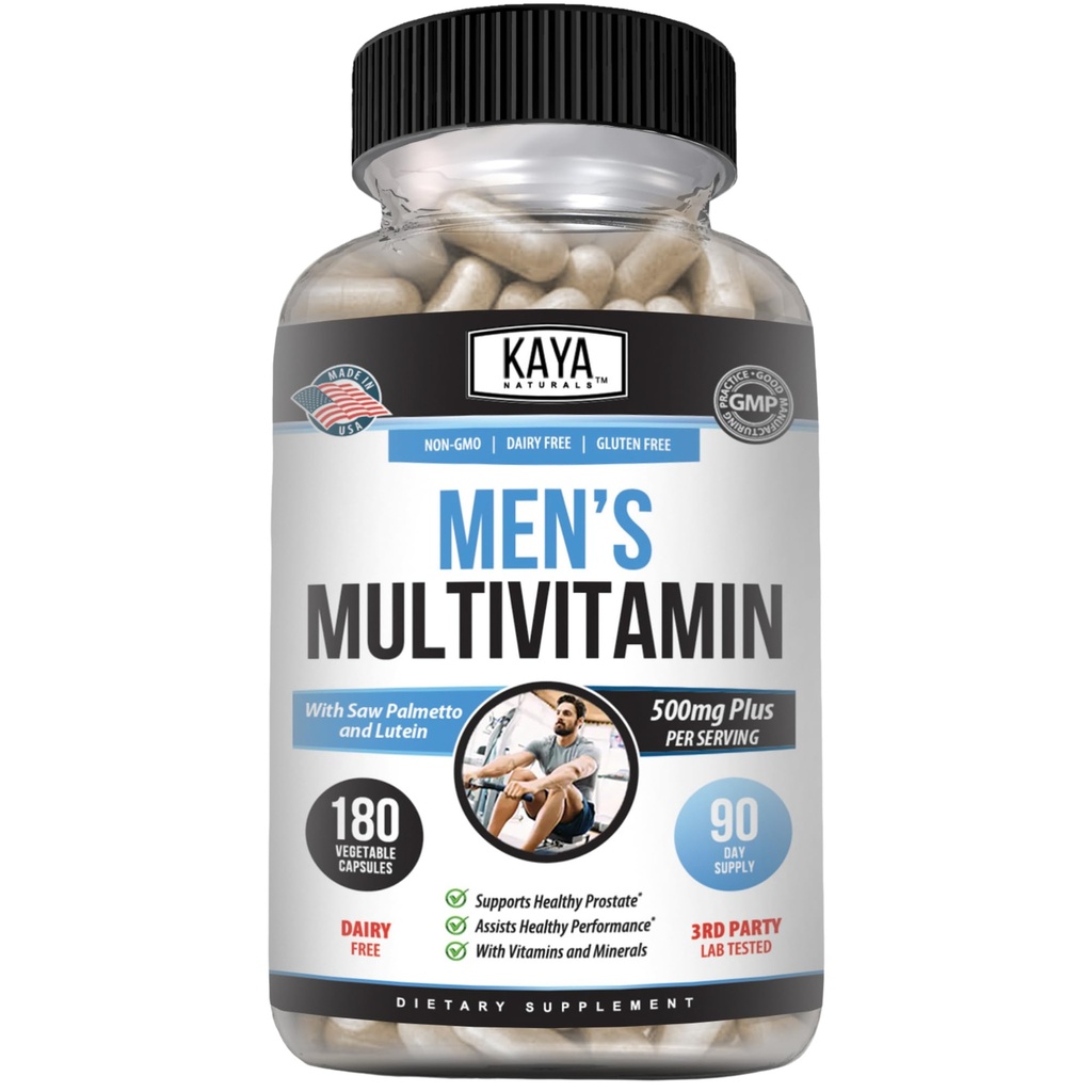 Kaya Naturals Multivitamin für Herren - Prostata Multivitamin - Multi Mineralische Tagesergänzung - Pillen für Männer - Unterstützt gesunde Prostata - Vitaminas para Hombres - 180 Veggie Kapseln