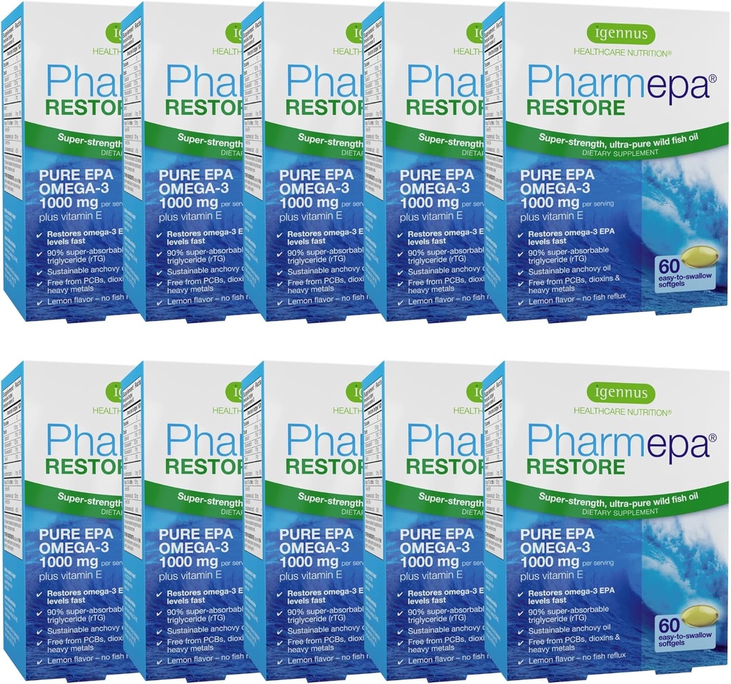 Igennus Pharmepa Restore, Pure EPA 1000mg, Omega 3 rTG Fish Oil, IFOS Certified, High Absorption, 90% koncentrációs Triple Strength, Wild & Sustainable, Lemon Flavor, 10- hónapos ellátás, csomag 10