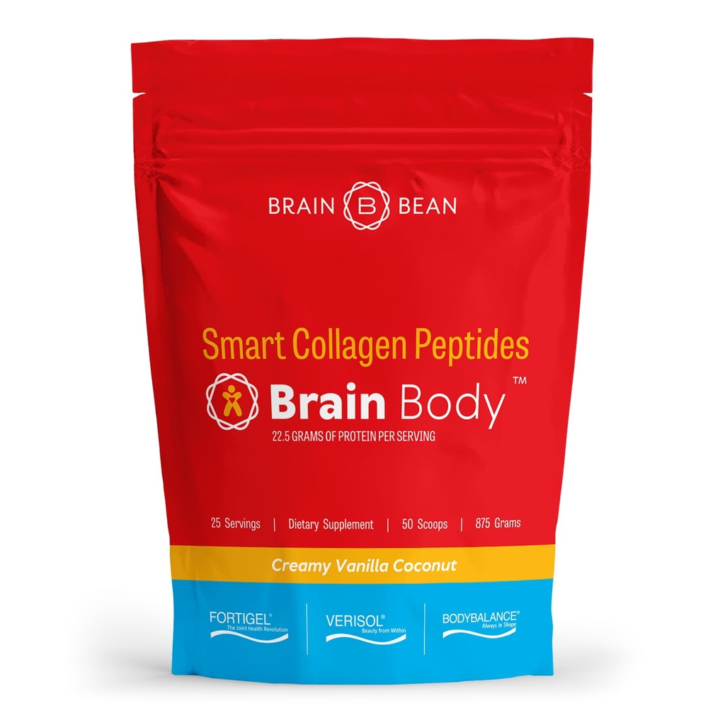Brain Body Collagen Peptides Powder - Vital Protein & Collagen Supplement for Women & Men - Hydrolyzed Type I & III for Hair, Skin, Nails & Joint Health - 25 Servings - Creamy Vanilla Coconut - 875g