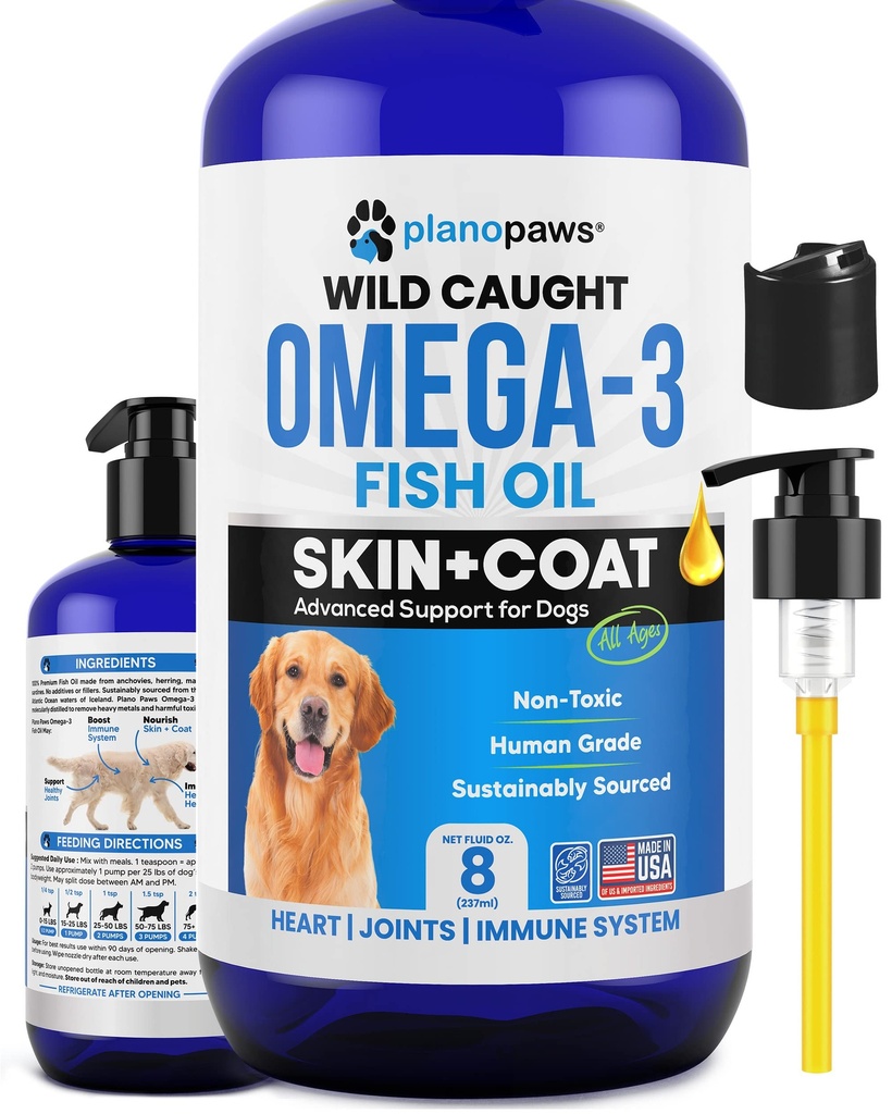 Omega 3 Fischöl für Hunde - besser als Lachsöl - Hunde Fischöl Ergänzung zu reduzieren Shedding & Itching - Unterstützt Gelenke, Gehirn und Herzgesundheit - Haut- und Mantelergänzung - Flüssiges Fischöl