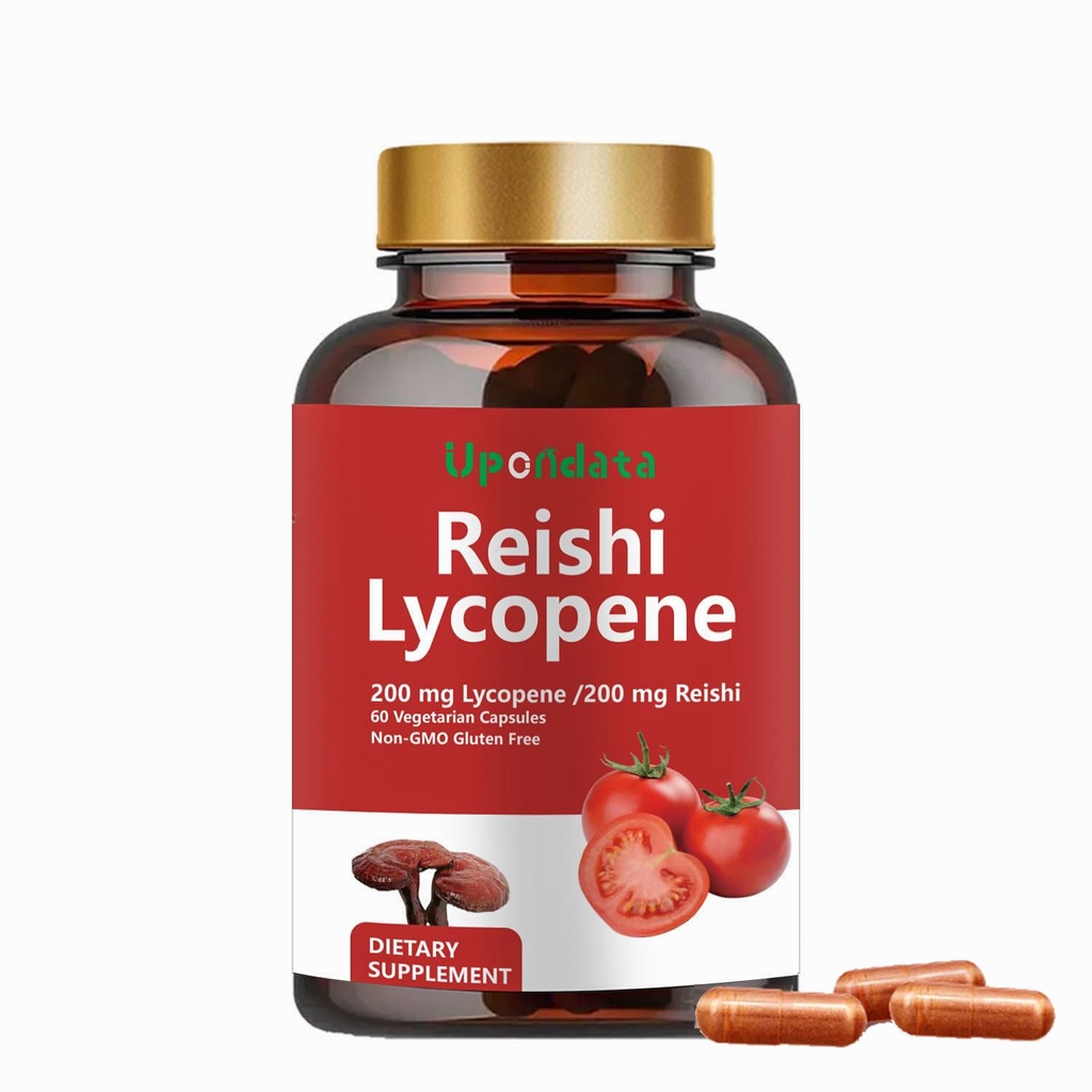 Likopin kapszula, természetes likopin 200mg szerves Reishi gomba 200mg kiegészítés prosztata egészség és immun támogatás - gluténmentes, nem GMO, 60 kapszula (1 csomag)