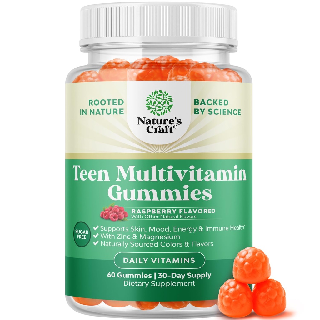 Teen Multivitamin Gummi 12-17 - Teen Boys & Girls Gummy Vitamine für bessere Haut, Immunstärke, Mood & Energy Support - Teenage Girl & Boy Supplements mit Zn, Mg, Vitamin A, C, D & E - 60 Ct