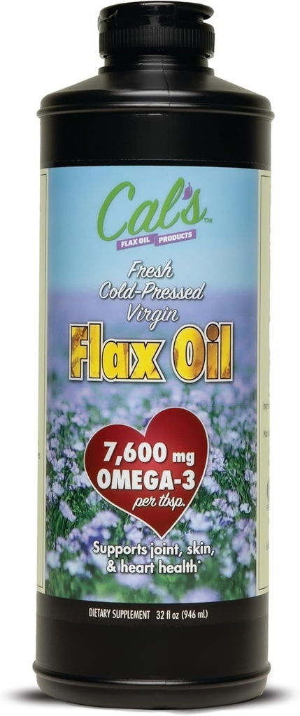Cal 's Flax Oil, Cold Pressed Lenmag, Magas Omega 3 zsírsav, Finomítatlan Flax Seed Oil, Pure Flax Seed Oil Liquid Supplement for Joint, Skin, and Heart Health Support - 32 oz