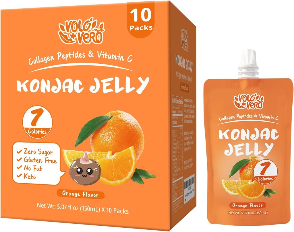 Konjac Jelly Pouch Drinkable Orange Flavor, Low Calories (7 Kcal), 10 Packs, Gluten Free, Keto, Sugar Free, Low Carb, C-vitamin Egészséges Gyümölcs Snack, Nyaralási Ajándék