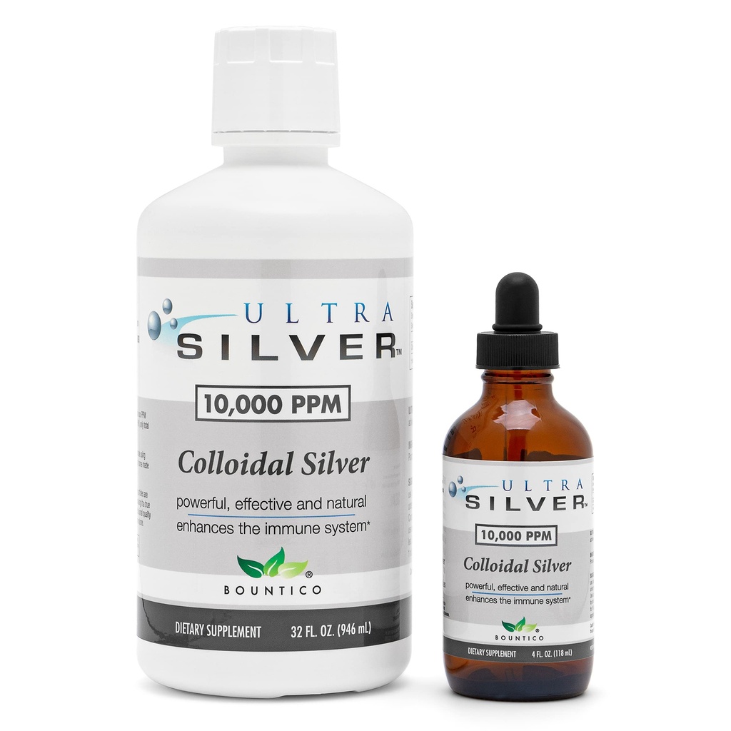 Ultra Silver ® Colloid Silver - 1244; 10 000 PPM, 32 Oz (946ml) - 124; Ásványvíz - 124; True Colloid Silver - 4 oz Dropper palack (Üres)