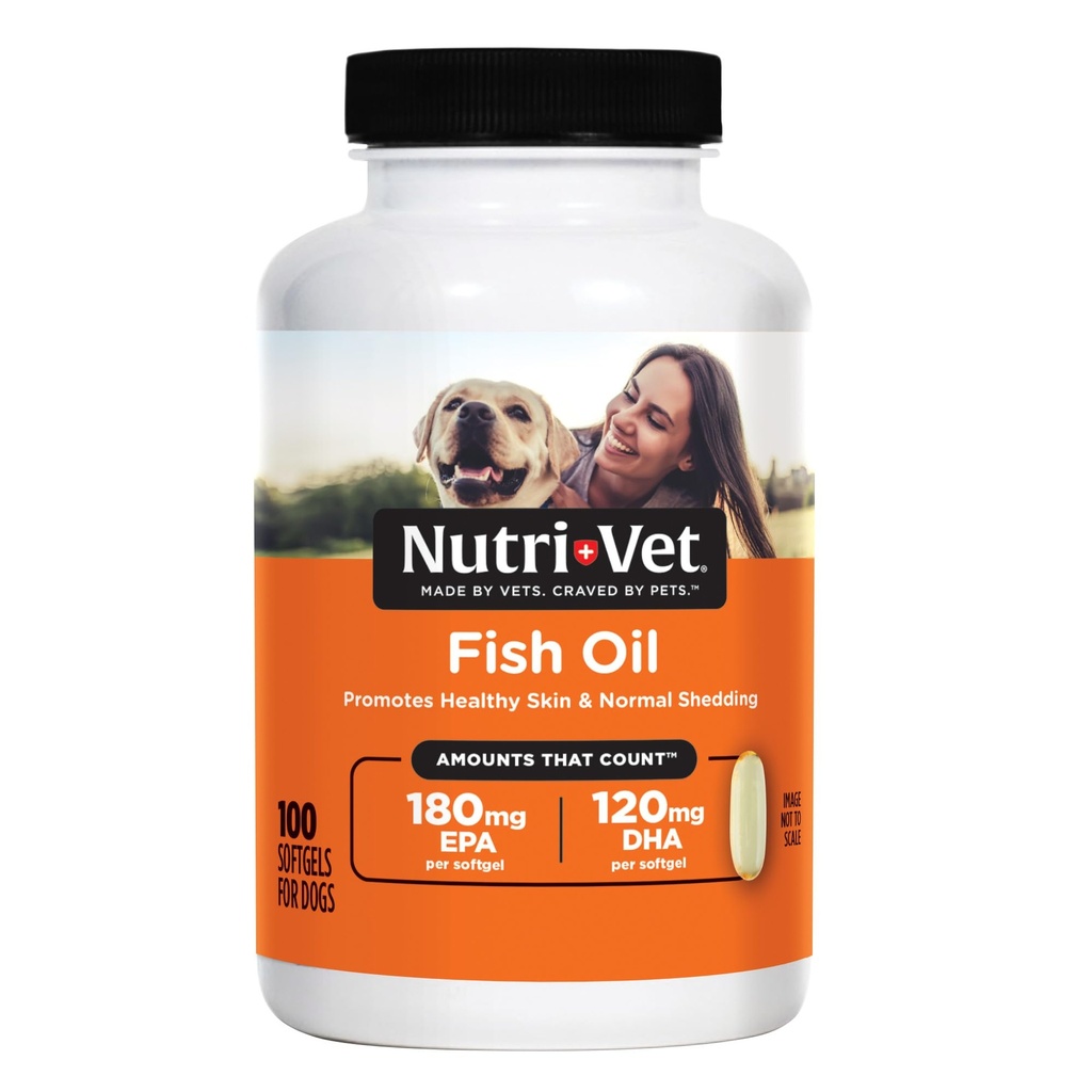 Nutri-Vet Fischöl Ergänzung für Hunde, Omega 3, Fischöl für Hunde, Pet Supplies, Pet Vitamine und Ergänzungen, EPA DHA Formel, Welpen Vitamine, Schuppenkontrolle, neue Welpen Essentials, 100 Zähler