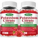 2 Pack Kálium Citrate Gumies - Kálium kiegészítése izom egészség, Leg Cramp Relief & Electrolyte Balance, Vegan, Non-GMO, Gluten- Free, Málna Flavor, 120 gróf