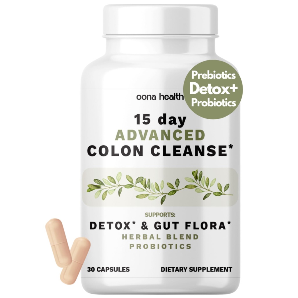 15 nap Advanced Colon Cleanse, probiotics & Natural Herbs, Supports Detox & Gut Flora for Women & Men, with Cascara Sagrada, Psyllium Husk & Senna Leaf, 30 Capsules 1-2 Daily Therapy 124; 15 nap Cleanse