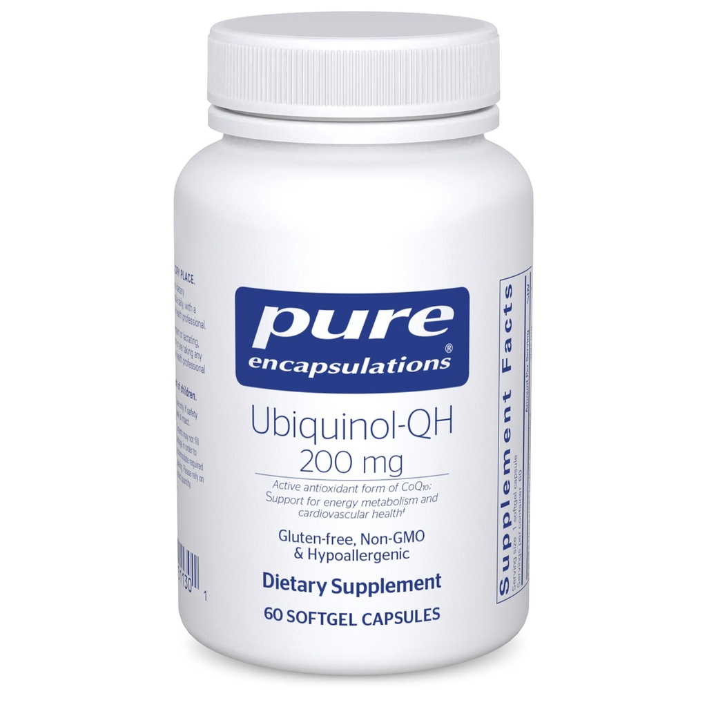 Pure Encapsulations Ubiquinol-QH - 200 mg Ubiquinol - Aktive Form von Coenzym Q10 - Herzgesundheit & Energie Stoffwechselunterstützung* - Antioxidante Ergänzung - 60 Softgel Kapseln