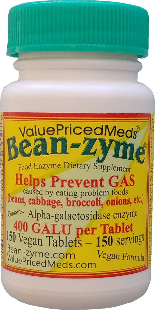 Bean- Zyme Gas Relief felnőttek extra erős (150 ct) 400 GAUL / tabletta Alfa Galactosidase, Vegan, költség kevesebb, emésztési enzim étrend kiegészítés természetes élelmiszer Enzyme