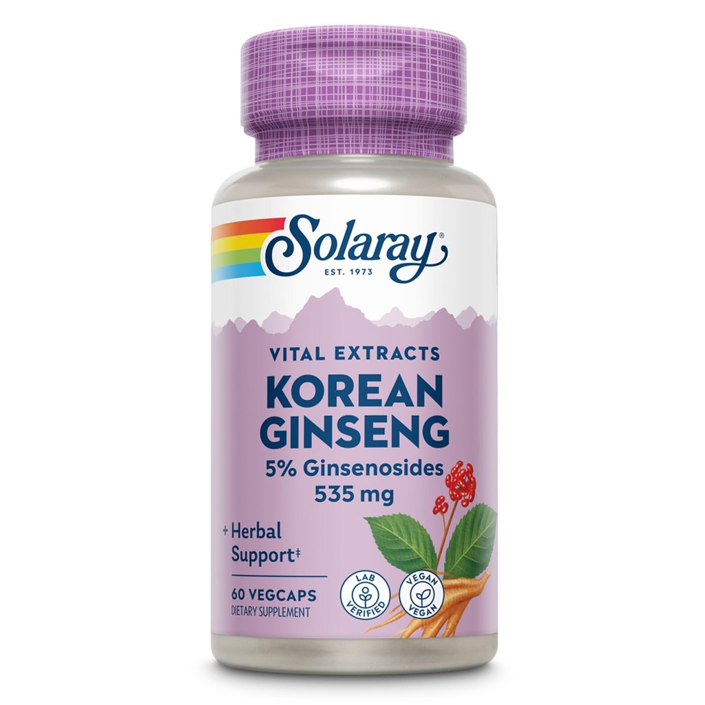 SOLARAY koreai ginseng gyökér kivonat - gyógynövény támogatás alkalmi stressz, energia, és fizikai tartósság - 5% ginsenosides - Vegan, Lab ellenőrzött - 60 szervizek, 60 VegCaps