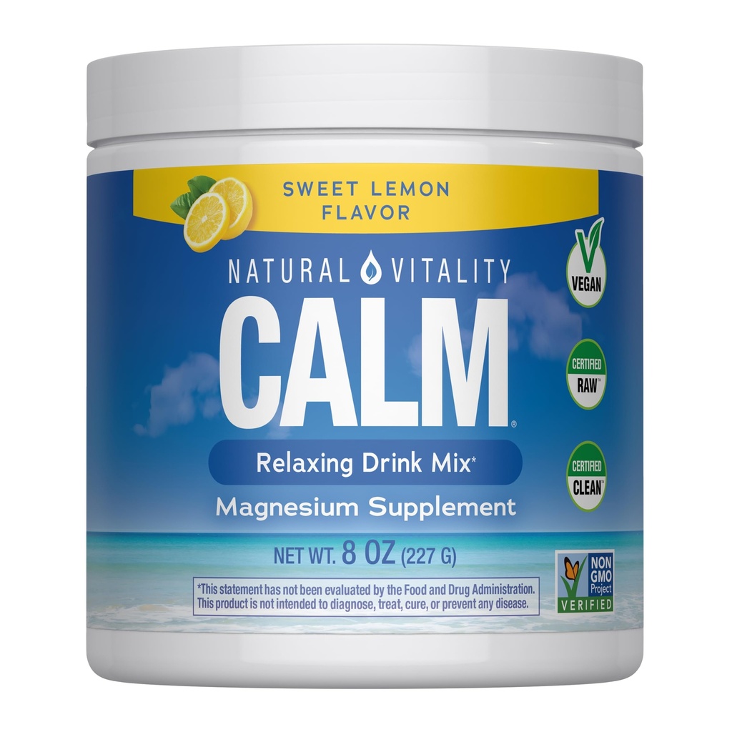 Natürliche Vitalität Calm, Magnesium-Ergänzung, Anti-Stress-Getränk-Mischpulver, Glutenfrei, Vegan, & Non-GMO, Sweet Lemon, 8 Unzen