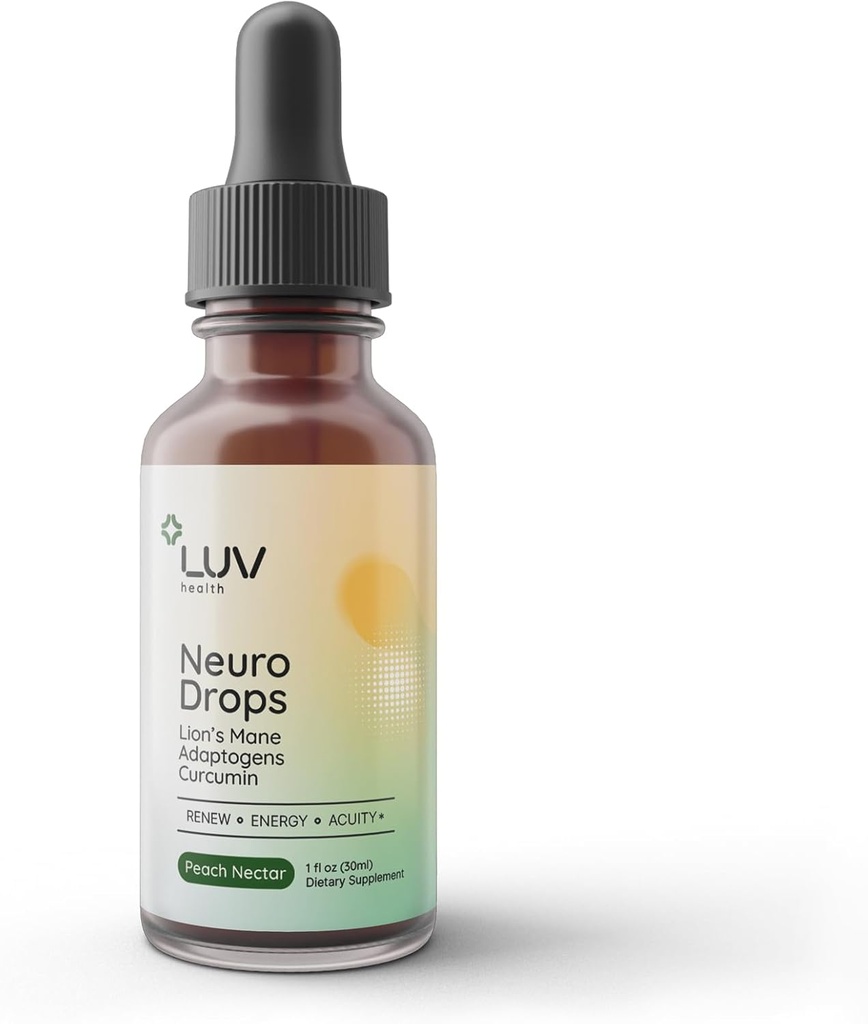 LUV-Gesundheit Neuro Tropfen – Nerve Schmerzen Unterstützung & Gelenk Komfort mit Lion’s Mane, Curcumin, Cordyceps & Reishi – Organic Adaptogens – Vegan, Non-GMO, Made in USA - 30 Servicings