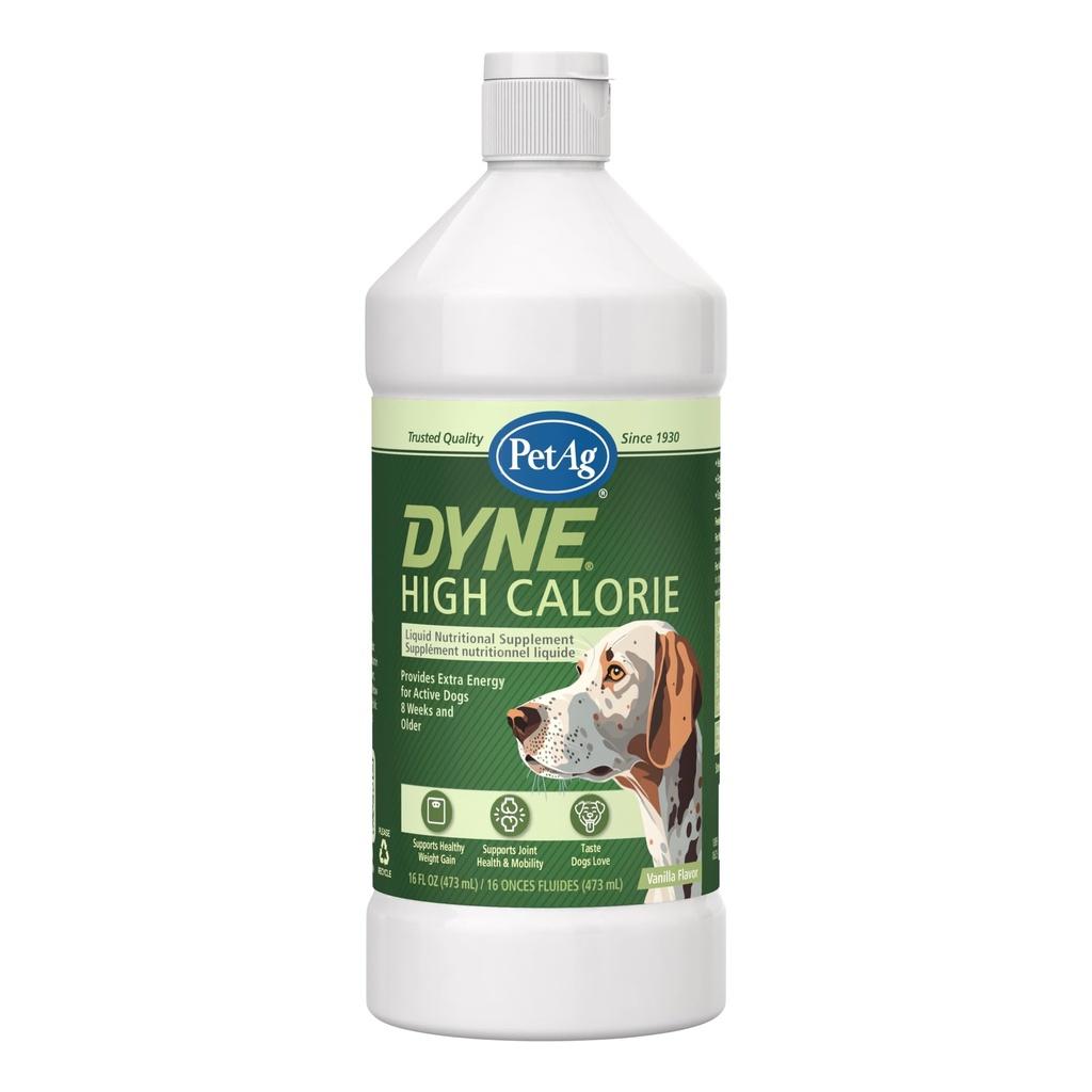 PetAg Dyne High Calorie Liquid Nahrungsergänzungsmittel für Hunde & Welpen 8 Wochen und älter - 16 oz - Unterstützt Leistung und Ausdauer - Sweet Vanilla Flavor